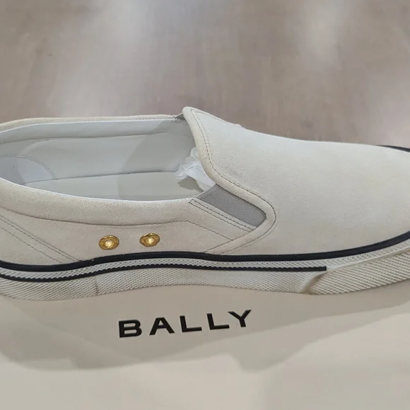 Mens BALLY "Leroy" Suede Distressed Slip On Sneakers Off-White 46 US 13 - Picture 7 of 9